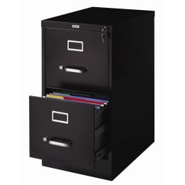 Black Metal 2-Drawer Vertical Filing Cabinet with Lock