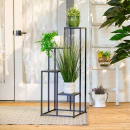 Modern Four-Tier Black Metal Plant Stand | Stylish Display Unit