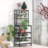 Modern Black Metal Wood Kitchen Baker's Rack/Microwave Stand