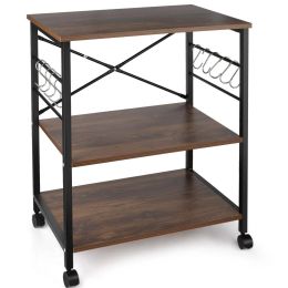 Industrial 3-Shelf Metal Wood Rustic Brown Baker's Rack/Microwave Cart