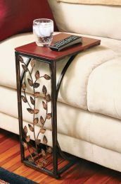 Leaf Scroll Side Sofa Tray Snack Table w/Wood Top & Metalwork Side