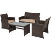 Brown Wicker Patio Set: 4-Piece with Beige Cushions