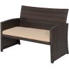 Brown Wicker Patio Set: 4-Piece with Beige Cushions