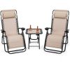 Portable Tan Reclining Lounge Chairs Table Set - 3-Piece Folding