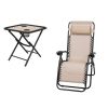 Portable Tan Reclining Lounge Chairs Table Set - 3-Piece Folding