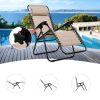 Portable Tan Reclining Lounge Chairs Table Set - 3-Piece Folding