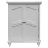 Bathroom Linen Storage Floor Cabinet with 2-Doors in White Wood Finish