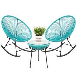 Teal Oval Patio Rocking Chair Bistro Set - 3-Piece Woven Design