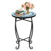 Versatile Blue Mosaic Round Side Accent Table/Plant Stand | Elegant Patio Decor