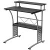 Modern Metal Frame Computer Desk | Black Laminate Top with Raised Shelf