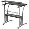 Modern Metal Frame Computer Desk | Black Laminate Top with Raised Shelf