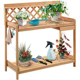 Natural Finish Wood Garden Work Table: Potting Bench