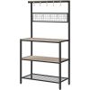 Modern 3-Shelf Black Metal Light Grey Wood Baker's Rack/Microwave Stand