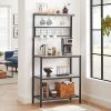 Modern 3-Shelf Black Metal Light Grey Wood Baker's Rack/Microwave Stand