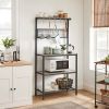 Modern 3-Shelf Black Metal Light Grey Wood Baker's Rack/Microwave Stand