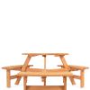 Outdoor Round Wood Picnic Table Bench Set | Seats 6 | Umbrella Hole for Sun Protection