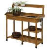 Versatile Wooden Potting Bench Work Table with Sink - Light Oak Finish