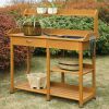 Versatile Wooden Potting Bench Work Table with Sink - Light Oak Finish