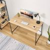 Modern Home Office Computer Desk | Black Metal Frame, Oak Wood Top