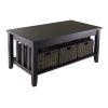 Espresso 2 Tier Coffee Table with 3 Storage Baskets