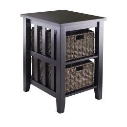 Espresso 3 Tier Nightstand/End Table with 2 Small Storage Baskets