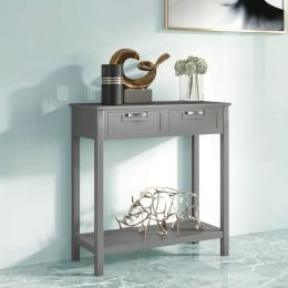 Modern Acacia 2 Drawer Console, Entryway, Accent Table-Grey