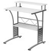 Modern Metal Frame Computer Desk | White Laminate Top with Raised Shelf