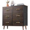 Modern Mid-Century Style 6-Drawer Bedroom Dresser with Fabric Drawers in Walnut