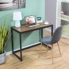 Small Home Office Laptop Computer Desk Table Metal Frame Brown Wood Top