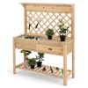 Farmhouse Garden Wooden Potting Bench with Storage Drawer and Trellis