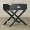 Dark Grey Black 1-Drawer End Table Nightstand with Modern Classic X Style Legs