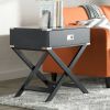 Dark Grey Black 1-Drawer End Table Nightstand with Modern Classic X Style Legs