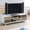 Modern 70-inch White TV Stand Entertainment Center with Natural Wood Accents