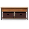 FarmHouse Brown Lift-Top Multi Purpose Coffee Table with 2 Storage Drawers Bins