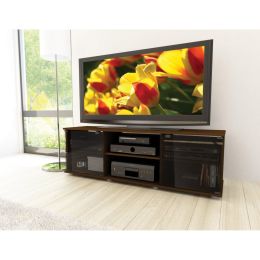 Sleek Brown TV Stand with Glass Doors - Accommodates TVs Up To 64-Inch