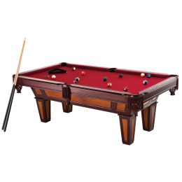 7 Ft Pool Table with Red Burgundy Wool Top and Fringe Drop Pockets