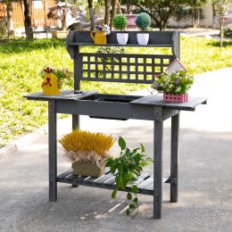 Expandable Grey Wood Outdoor Potting Bench with Food Grade Plastic Sink