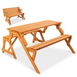 Interchangeable 2 in 1 Multi-Use Wooden Picnic Table/Bench w/Umbrella Hole