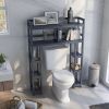 Solid Wood Over the Toilet Bathroom Storage Unit in Black Graphite Finish