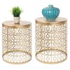 Set Of 2 Gold Circle Charm Round Accent Tables/Nightstands