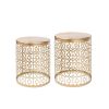 Set Of 2 Gold Circle Charm Round Accent Tables/Nightstands