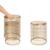 Set Of 2 Gold Circle Charm Round Accent Tables/Nightstands