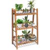 Indoor Outdoor Solid Wood 3 Shelf Folding Plant Stand