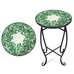 Green Mosaic Round Patio Accent Side Table/Plant Stand | Patio DÃ©cor Essential