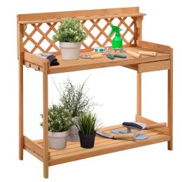 Functional Outdoor Wooden Garden Potting Bench with Storage Drawe