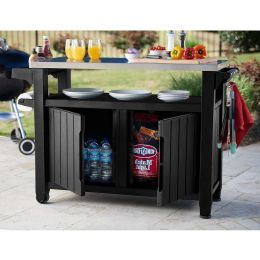 Graphite Grey Outdoor Grill Party Serving Cart with Storage