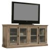 Spacious Salt Oak TV Stand,Tempered Glass Doors, Accommodates TVs Up To 80-Inch