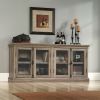 Spacious Salt Oak TV Stand,Tempered Glass Doors, Accommodates TVs Up To 80-Inch