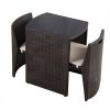 Compact 3-Piece Espresso/White Wicker Patio Chair Table Set with Cushions