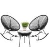 3 Piece Black Oval Patio Woven Rocking Chair Bistro Set